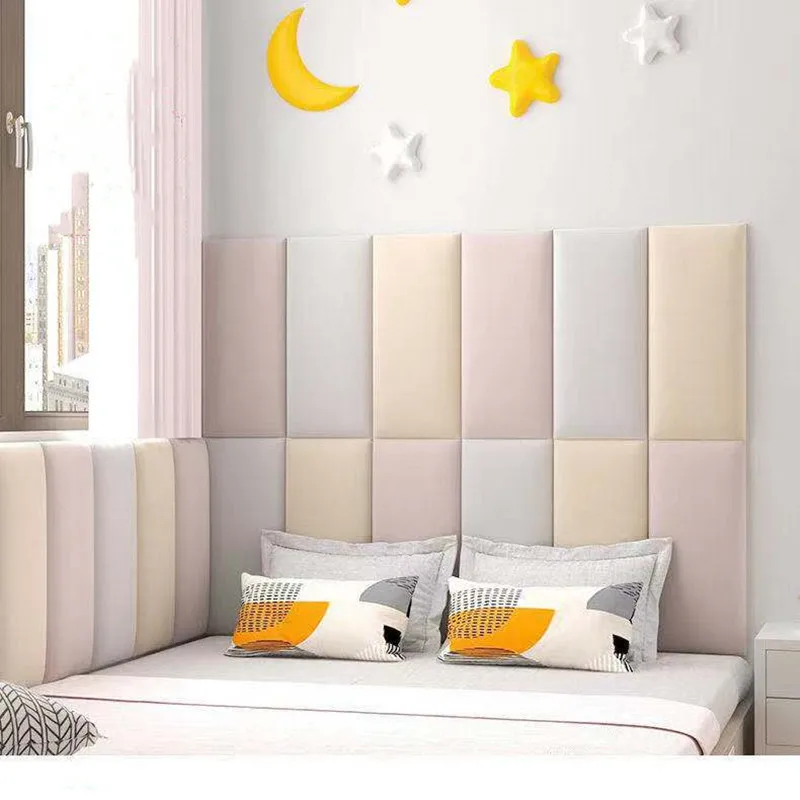 

Bed Headboard Wood Panel Self-Adhesive Head Boards Anti-Collision 3D Wall Sticker Tete De Lit Cabecero