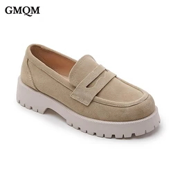 GMQM Brand Fashion Women Genuine Leather Pumps New Classic Platform Loafers Shoes Slip-On High Quality Walking Shoes Office Lady