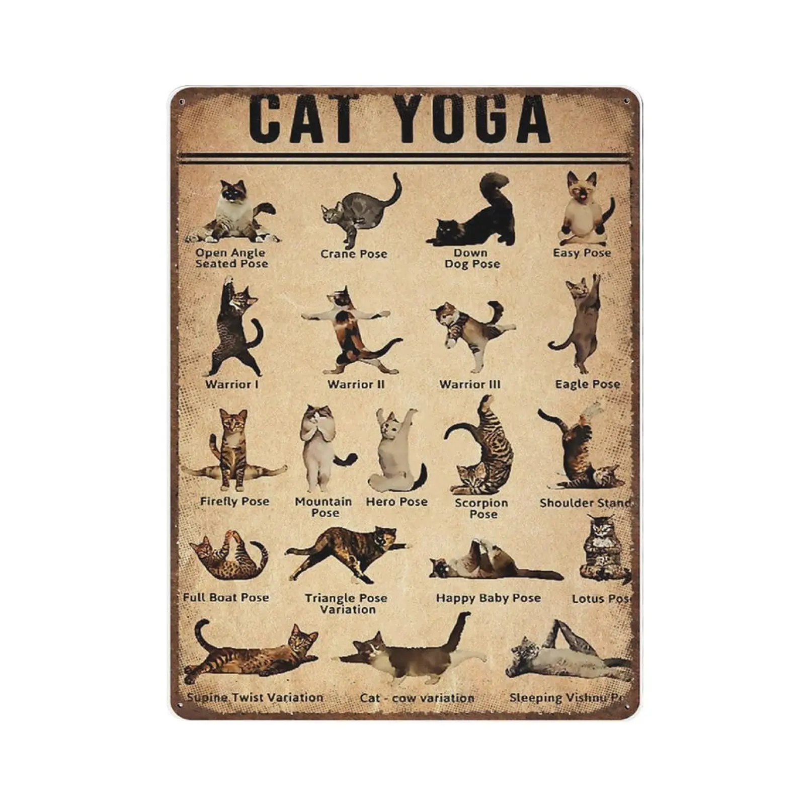Retro Metal tin sign，Novelty Poster，Iron Painting，Yoga Tin Sign, Yoga Asanas, Cat Yoga Art Prints, Practice Yoga from Home, Yoga