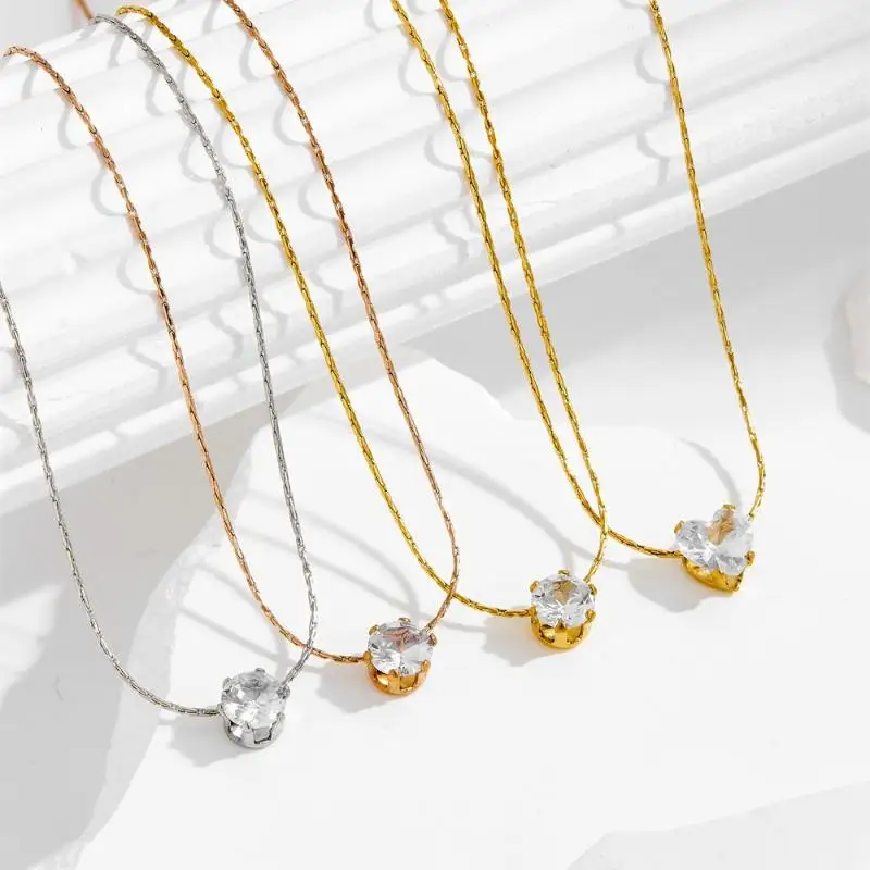 Stainless Steel Necklace Zircon Charm Anti Tarnish Chain for Versatile Day to Night Wear
