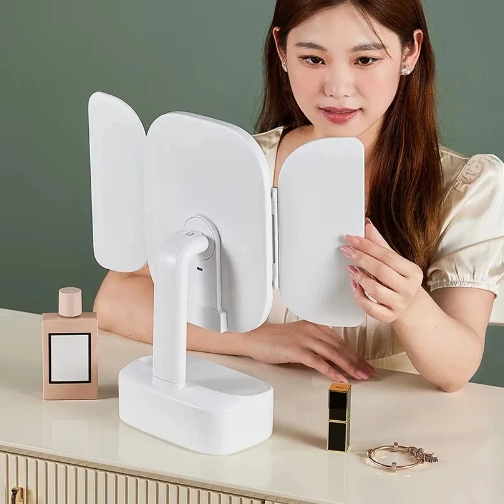 

3.7V1800mAh 3 Color Dimmable LED Makeup Mirror Foldable 180° Desktop Vanity Mirror Rotatable Touch Control
