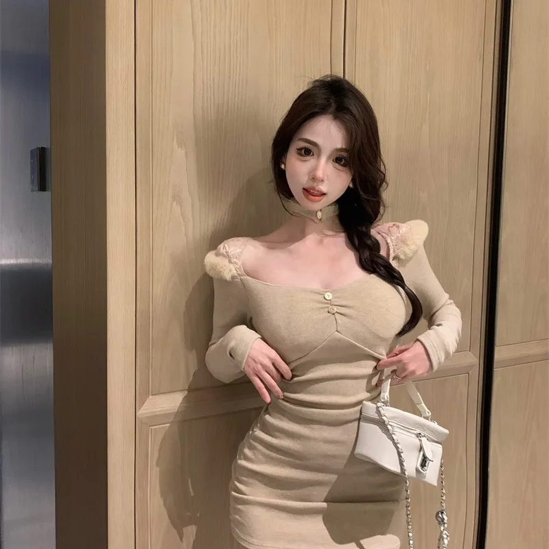 الرغبة النقية مثير طويل Sve الدانتيل لصق Ne معلقة الجوف خارج الدكتور عالية الخصر ort تنورة Bodycon محبوك الخريف الشتاء جديد