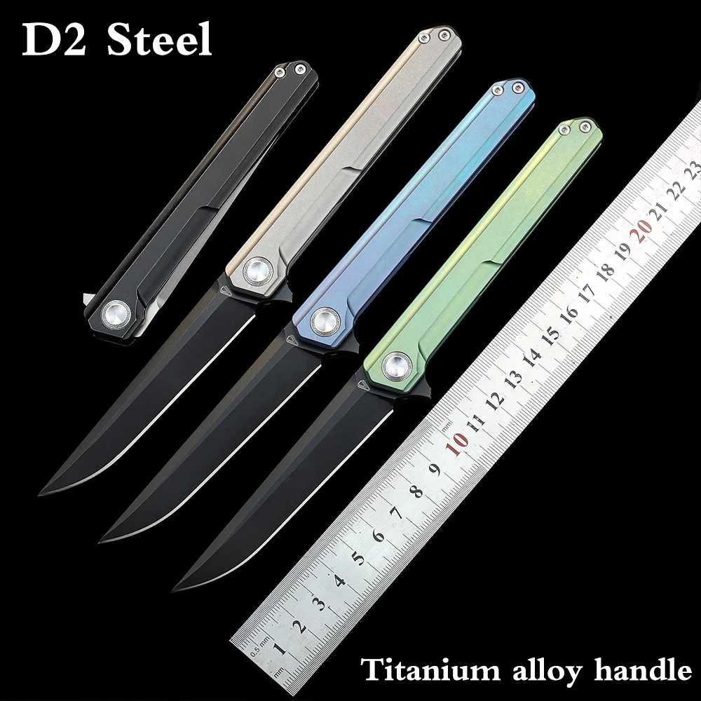 Knife Outdoor  Survival  D2 Steel Folding Knife Titanium Alloy Tool Handle Tactical Pocket Knife For Men Self Defense