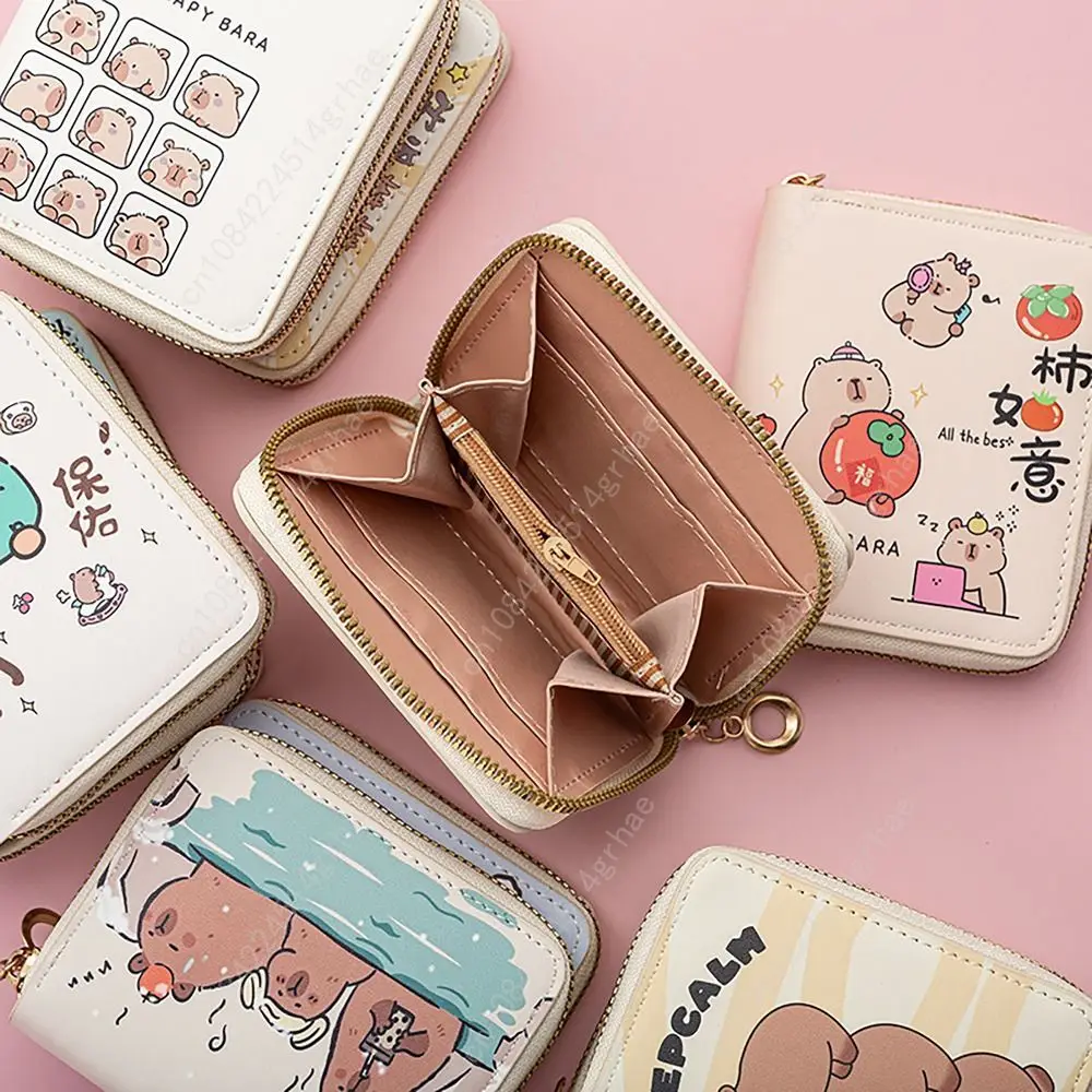 Mini Capybara Money Coin Purse Zipper PU Leather Wallet Money Bag INS Style Credit Card Holoder for Girls Students Gift