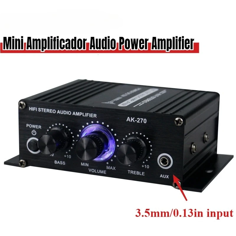 Mini Amplificador Estéreo de 12V, Amplificador de Potencia de Audio HIFI de 2 Canales, Reproductor de Música Estéreo, Amplificador de Audio para Micrófono, Auto y Hogar