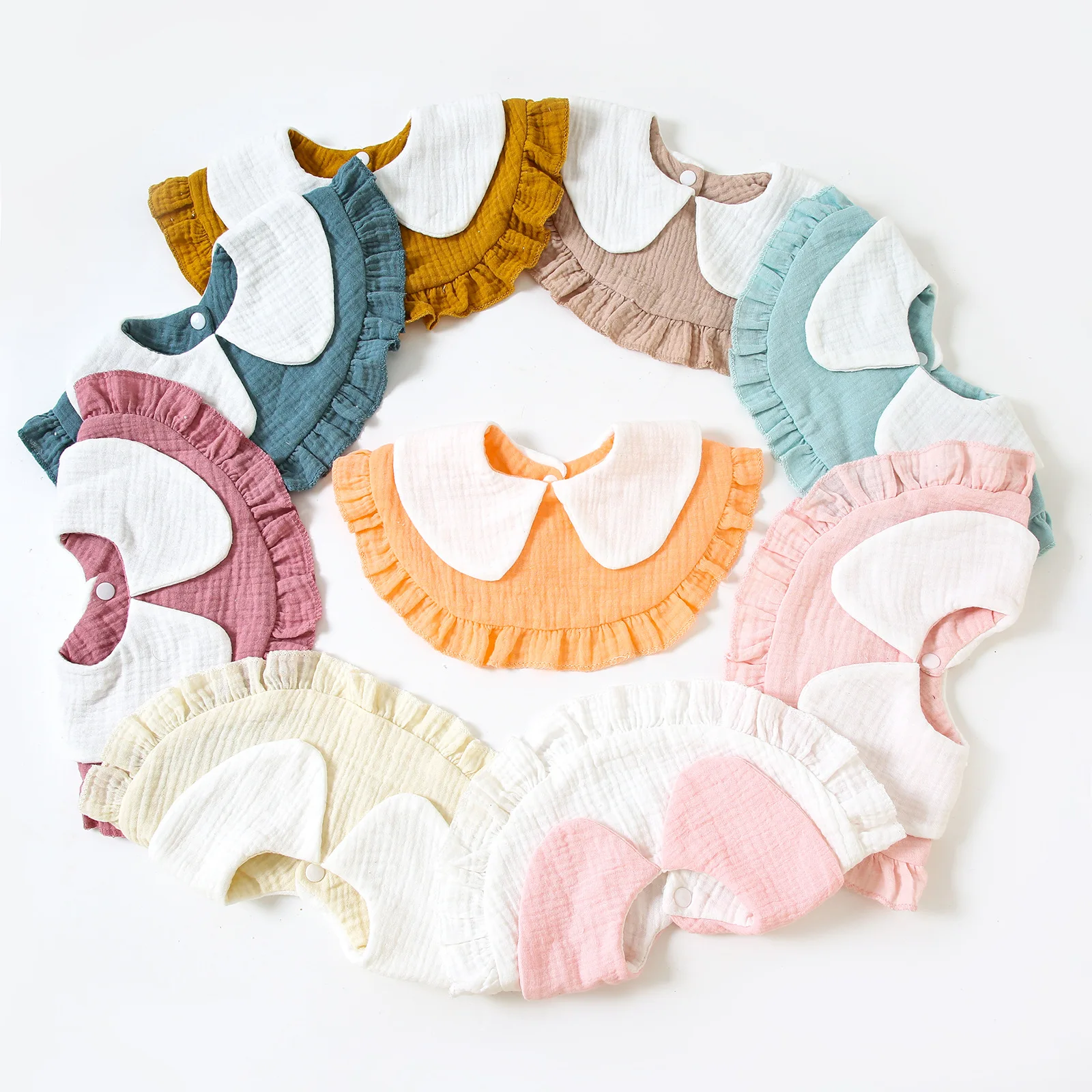 

Korean Style Four Seasons 360 Rotatable Cotton Baby Bib Cute Ruffled Edge Muslin Saliva Towel Fashion Newborn Accessories