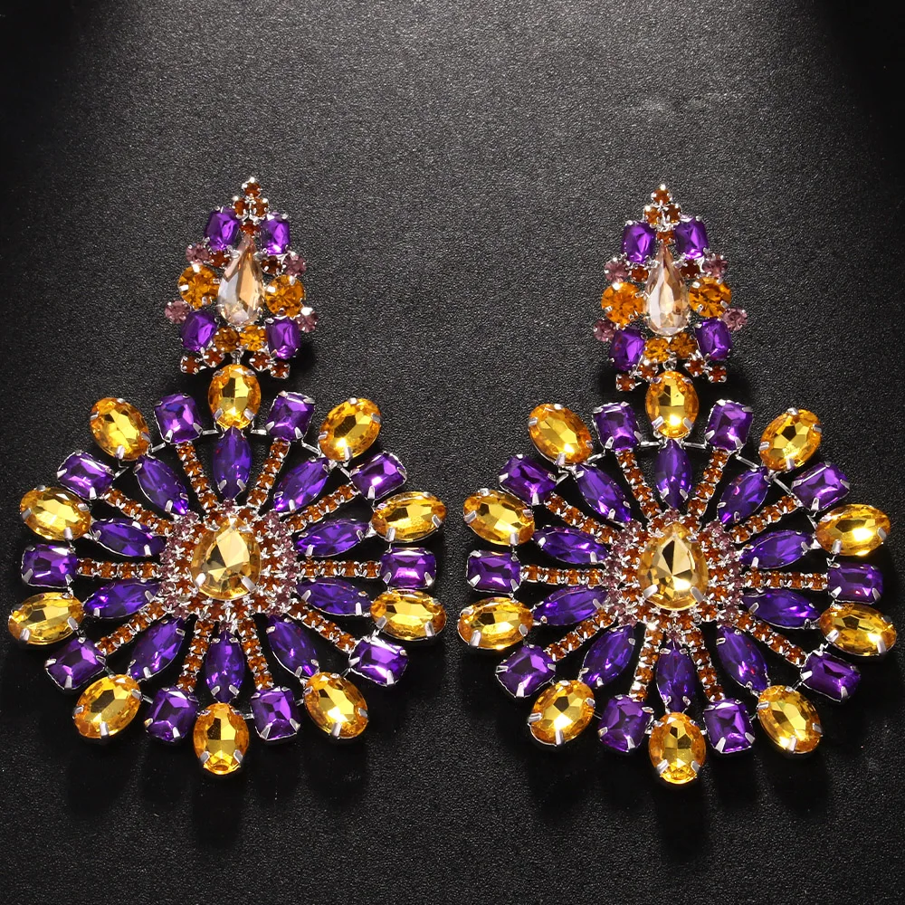 Hollow Crystal Exaggerate Dangle Earrings for Women Free Shipping Fashion Oversize Colorful Rhinestone Earrings Party Jewelry