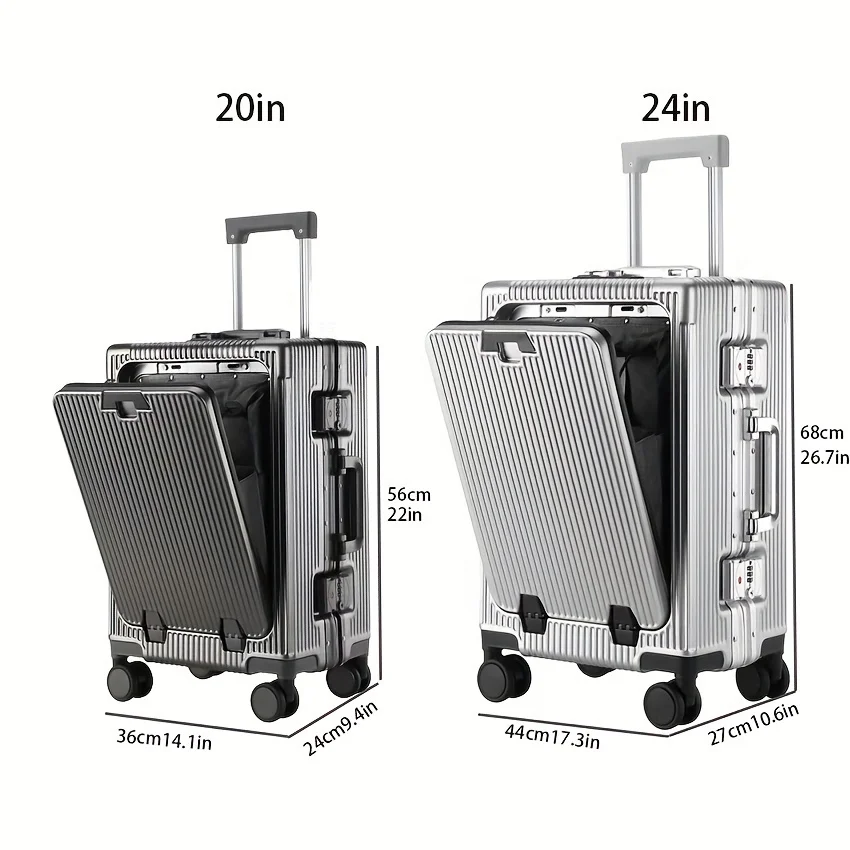 

20-inch Portable Multi-function Suitcase With Front Opening Boarding Case Aluminum Suitcase With Dry And Wet Separation Inside