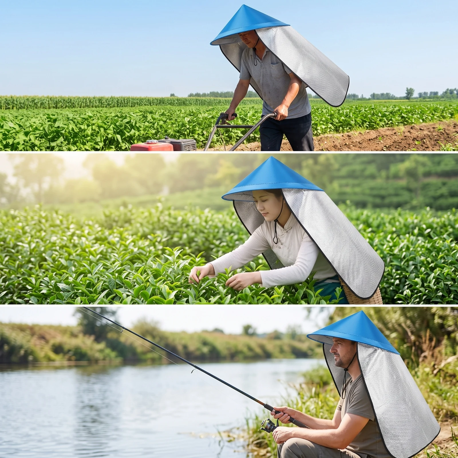Cone Hat with Neck Cape Breathable Mesh Sun Hat with Neck Flap Lightweight Foldable for Gardeners, Gardening, Fishing