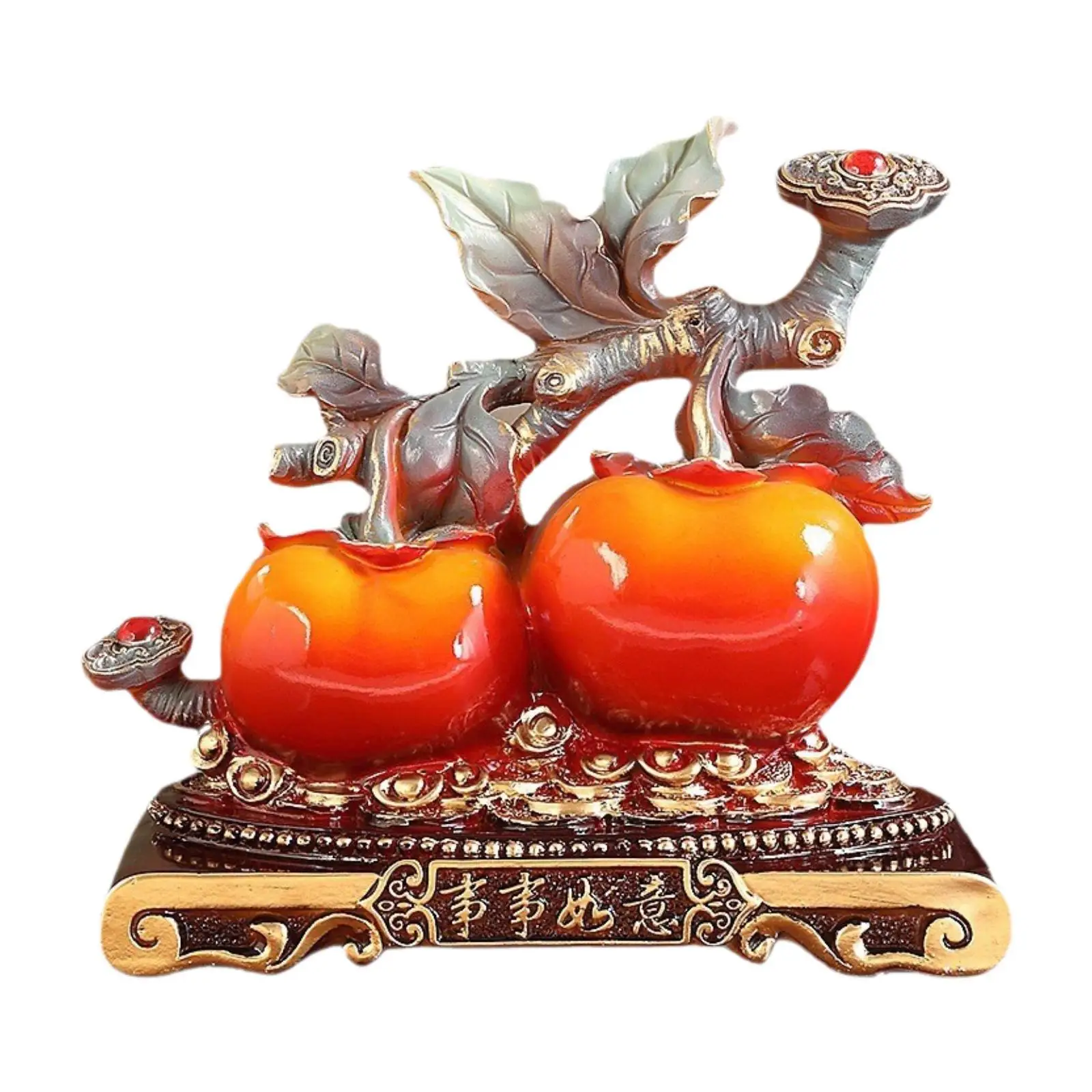 

Persimmon Resin Statue Figurine Chinese Lucky Decoration Decorative Collectible Gift Feng Shui Ornament for Bookshelf Shop