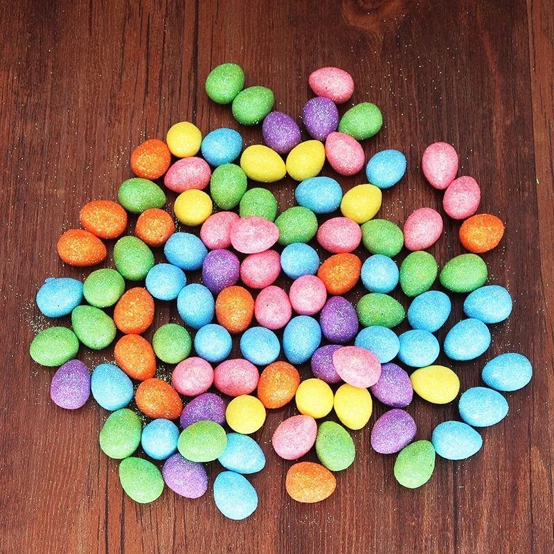 80pcs/bag Colorful Foam Bird Pigeon Eggs Glitter Easter Eggs DIY Craft Happy Easter Decorations Kids Gifts Home Decor Supplies