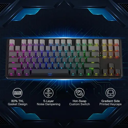 Imagen 2 del producto Redragon K707 PRO GB 80% junta RGB Gaming 3 modos inalámbrico TKL Teclado mecánico de amortiguación de ruido intercambiable en caliente, interruptor Mambo de menta