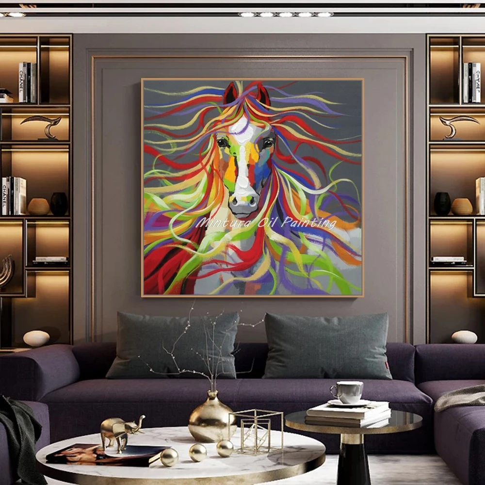 Mintura,Big Handpainted Horse Animals Oil Painting on Canvas,Pop Art,Cartoon Poster,Modern Home Decoration,Abstract Wall Picture