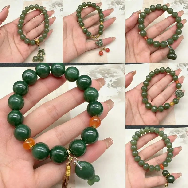 Xinjiang Qiemou Material , Ruyi Peace Lock Lotus , Hotan Green Jade Bracelet