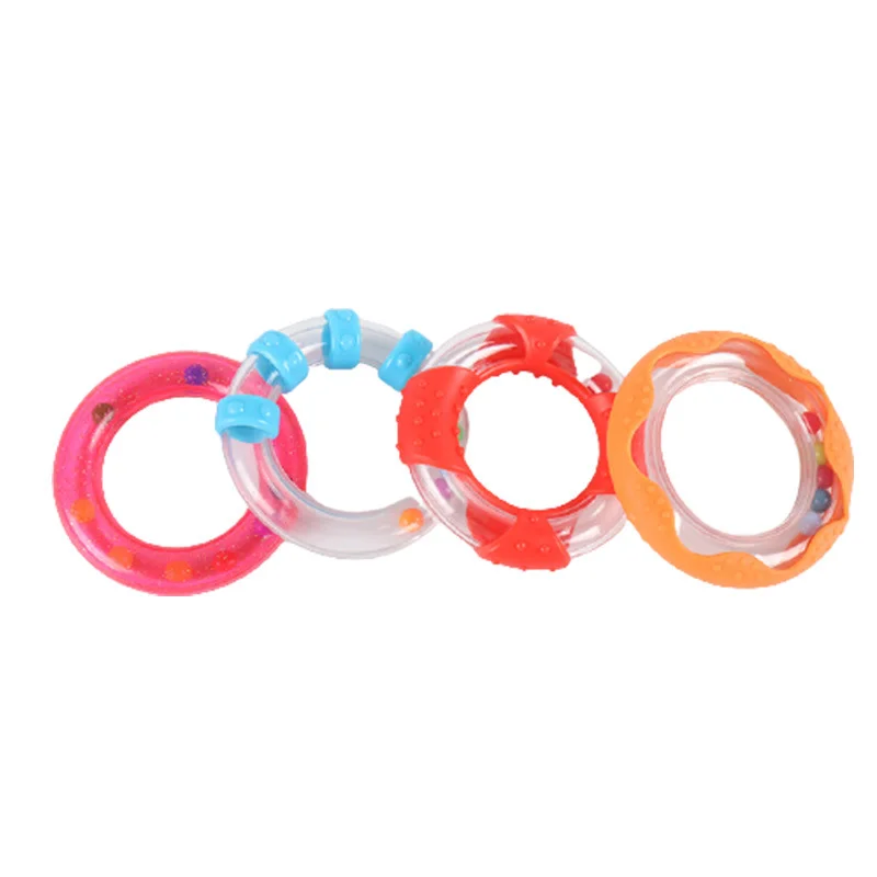 Lovely Educational Plastic Rattle Round Ring Transparent Bracelet with Color Bead Noise Maker Sensory Training Toy For Baby Kid