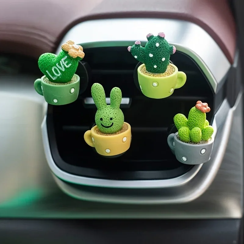 4PCS/Set Animal Cactus Small Potted Plant Car Interior Accessories Resin Decoration Air Conditioner Air Vent Centre Console