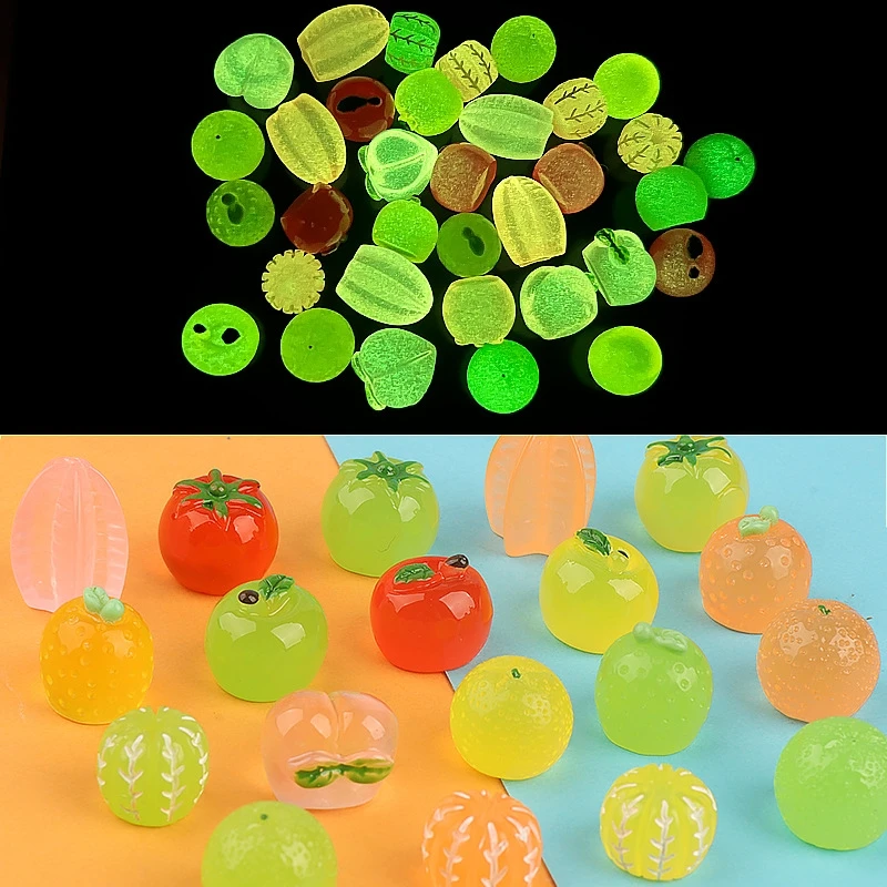 30pcs Glow Fruit Resin Charms - Assorted Mini Food Decor for DIY Crafts, Dollhouse & Terrarium Accessories