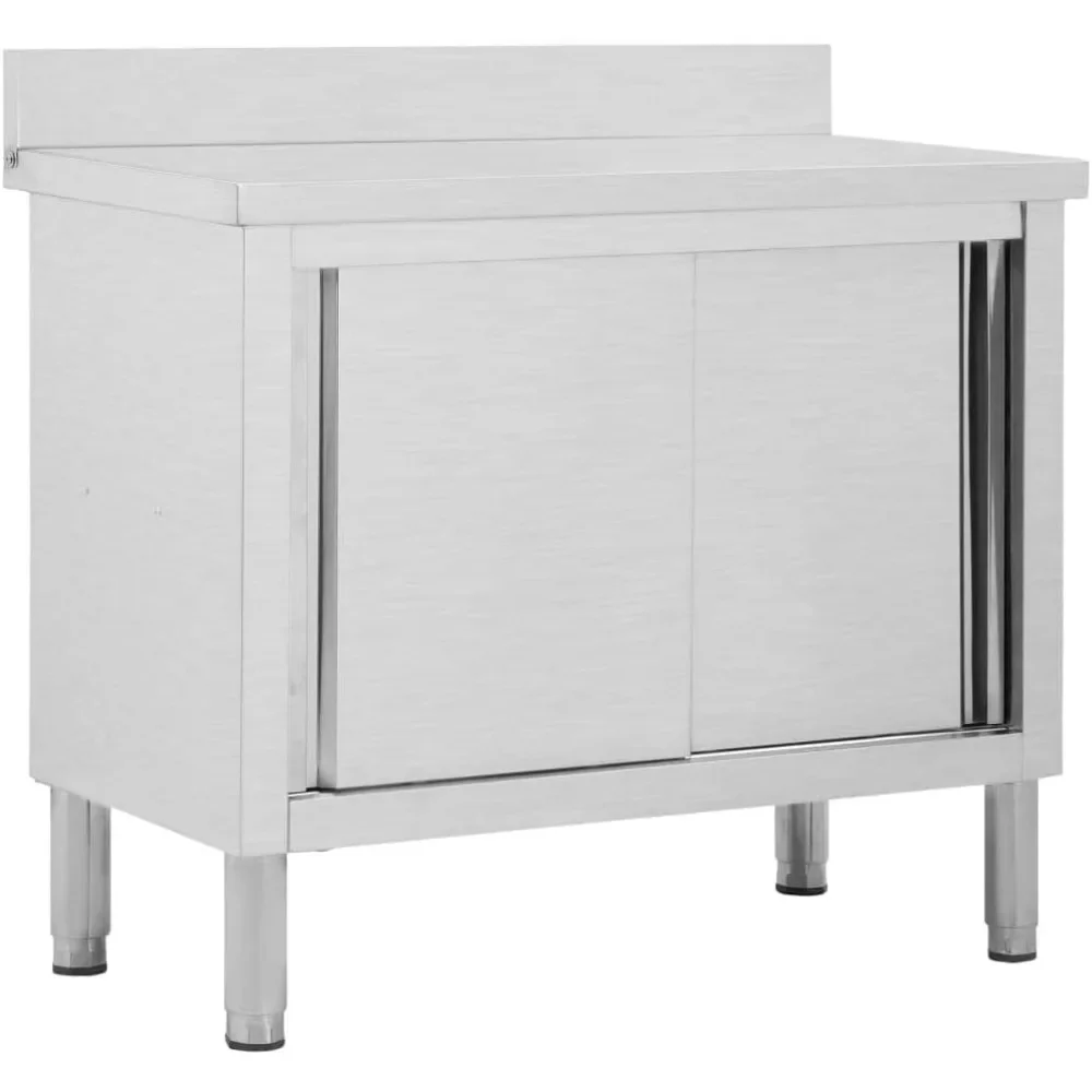 

Stainless Steel Work Table with Sliding Doors, Heavy Duty Table Kitchen Storage Cabinet Restaurant Cupboard for Kitchen