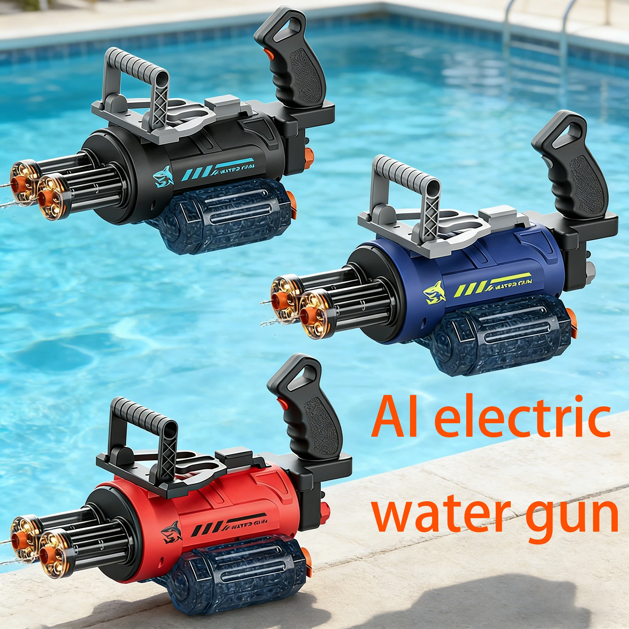 Outdoor Toys Gatling Voice Control Electric Rotating Double Barrel Water Gun Muzzle Flame Spray Water Gun