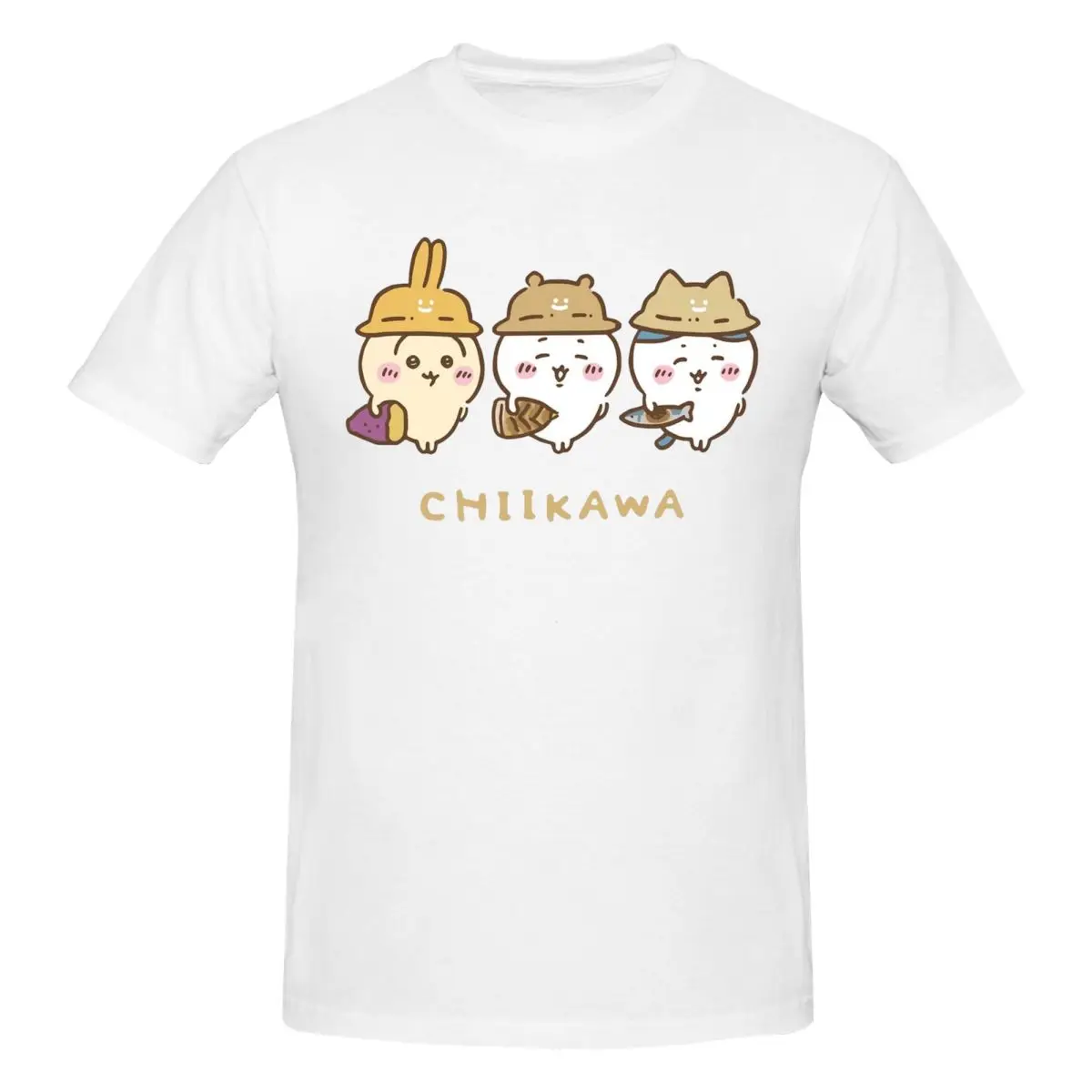 Men's T-Shirt Chiikawa Hachiware Usagi Cute Kawaii Leisure Pure Cotton Tees Short Sleeve T Shirts Round Collar Clothing Printing