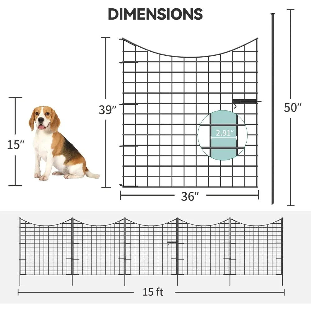 Metal Decorative Garden Fence Animal Barrier No Dig Dog Fencing for Yard 4 Panels 36