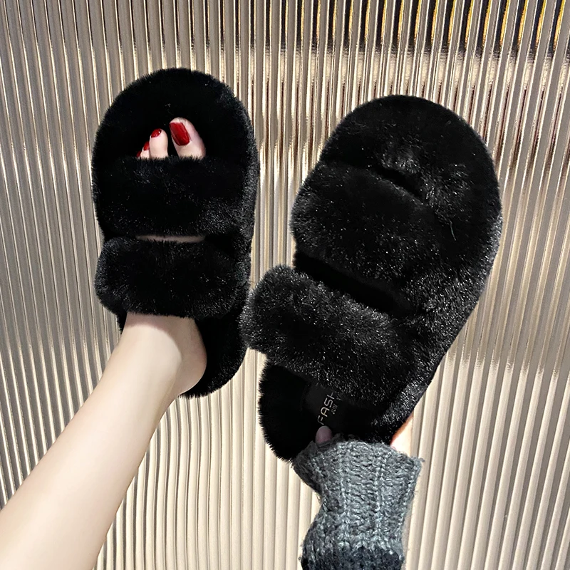 2024 Fashion Winter Women Cotton Slippers Outdoor Indoor Home Non-slip Plush Warm Cotton Shoes Women Bedroom Flat Warm Slippers