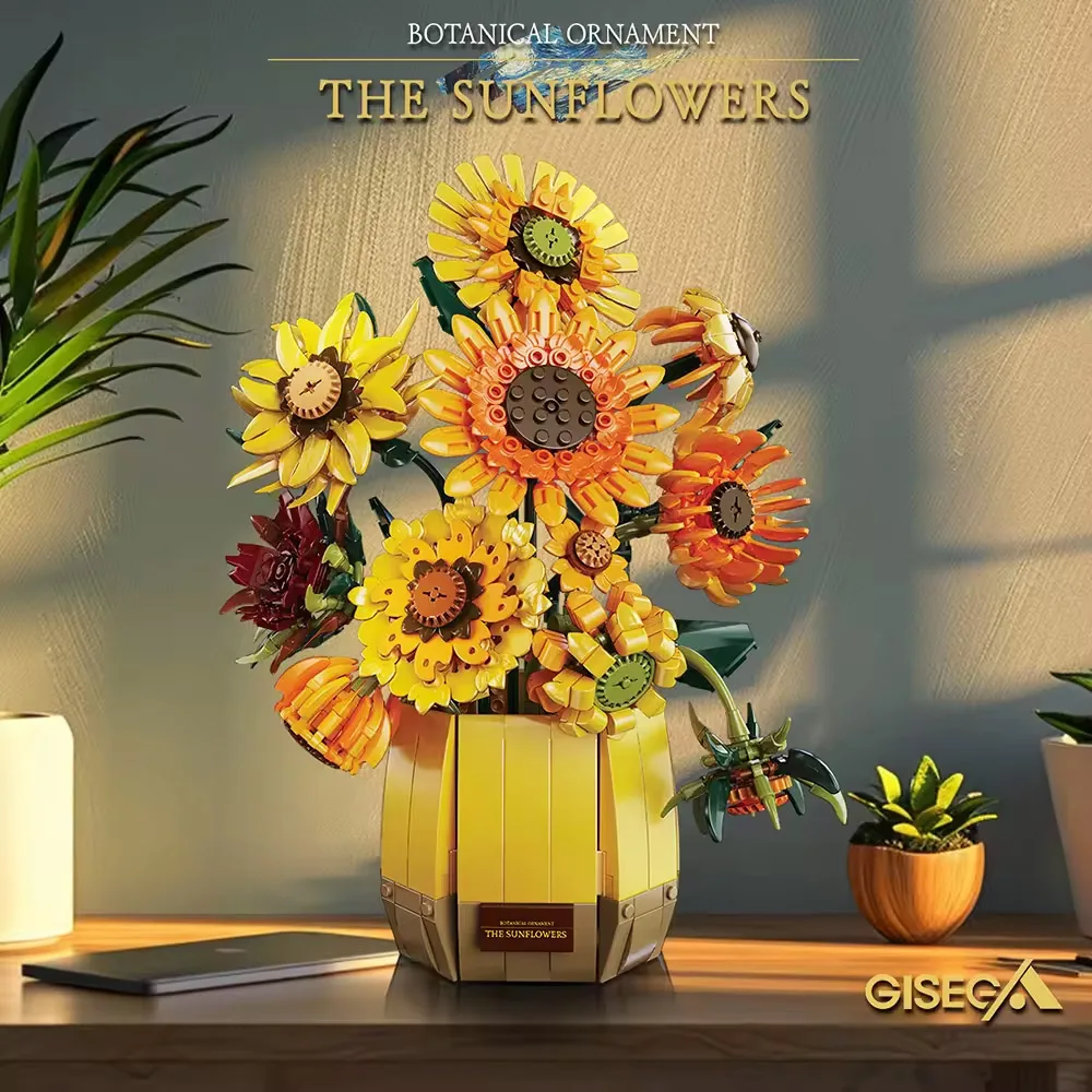 

Creative IDEAS 1328PCS Sunflower Romantic Building Blocks Flowers Bouquet Vase Model Bricks Valentine Home Decoration Toys Gifts