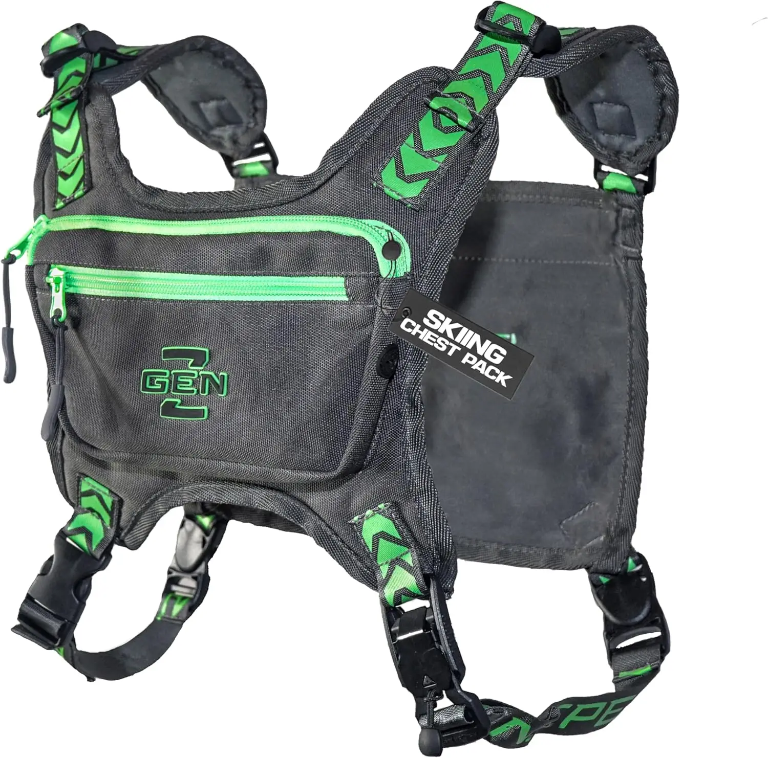 

Lightweight Gunmetal Ski Chest Pack with 3 Pockets & No-Bounce Straps