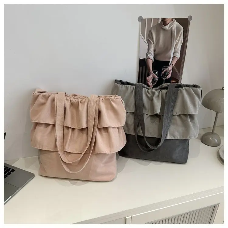 

Korean Cute Style Large Capacity Bags for Women 2025 New Shoulder Crossbody Bag with Ruffle Edge