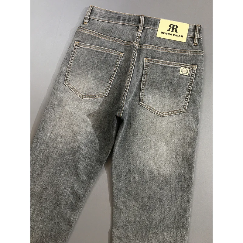 

Black gray spring/summer jeans for men 2025 new high-end printed casual slim fit small foot trend versatile cropped pants