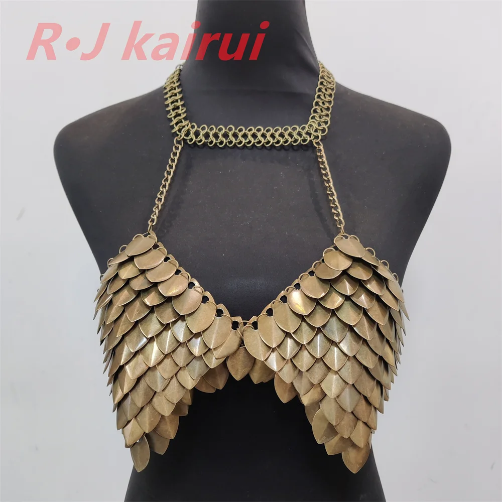 

New Fashion RJFS101 Mermaid Fish Scales Neck Bra Chains Layers Bronze Chainmail Dragon Scale Dressing Jewelry