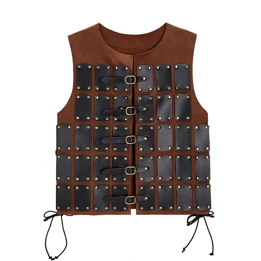 القرون الوسطى Steampunk سترة بولي Leather الجلود الفايكنج فارس المحارب القوطية درع خمر أزياء الهالوين التأثيرية الصدر تسخير