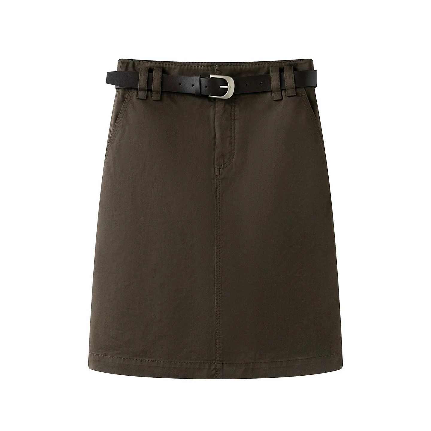 Elegant High Waist A-Line  Skirt with Belt Side Slit Straight Cut Slimming Design for Women Autumn 2026 Fashion Trend