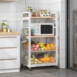 3-Tier Movable Kitchen Baker's Rack Microwave Oven Stand Storage Cart with Storage Basket Workstation Shelf Kitchen Organizer