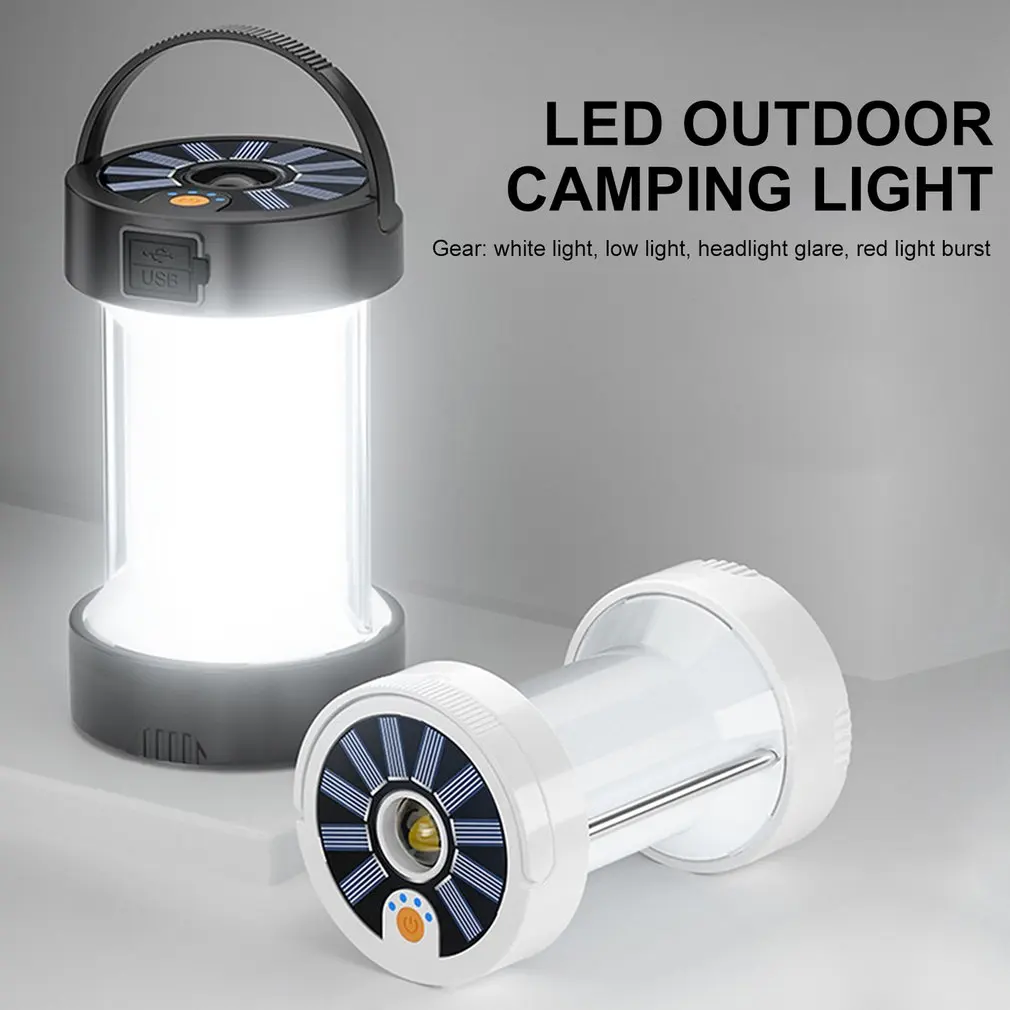 USB Rechargeable Camping Lantern Outdoor Flashlight Equipment Portable Lamp Tent Light Multifunctional Solar Emergency Light