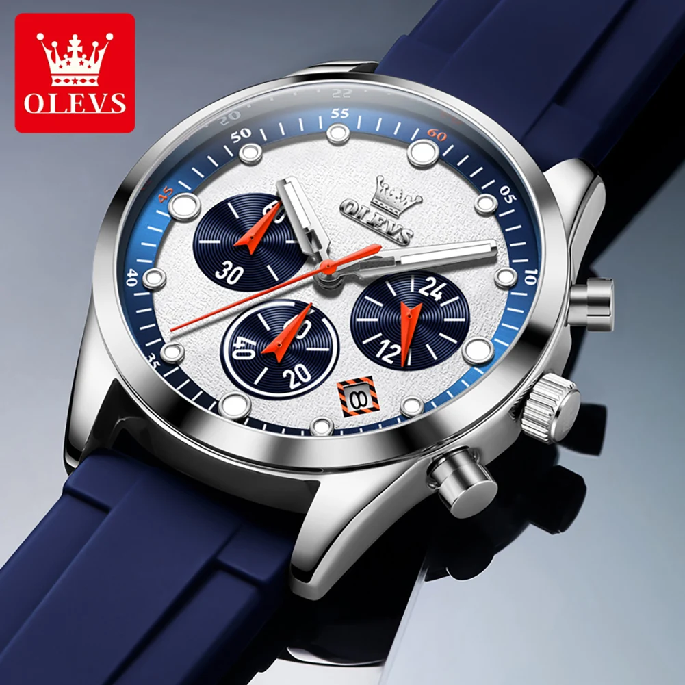 OLEVS 5602 New Sport Chronograph Quartz Watch For Men Waterproof Silicone Strap Man Watches Top Brand Fashion Hand Clock 2024