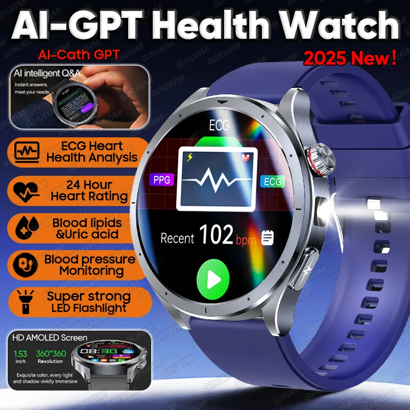 2025 novo ecg + ppg ácido úrico lipídios no sangue smartwatch análise de gordura corporal pressão arterial bluetooth chamada saúde rastreador smartwatch masculino