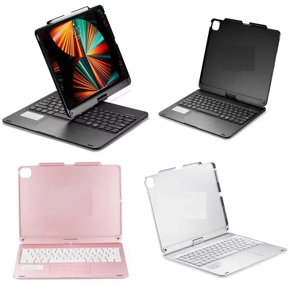 for iPad Pro 12.9inch with Bluetooth Keyboard Case 360 Degree Rotatable RGB Backlight Foldable Stand with Pen Slot Protect Cover
