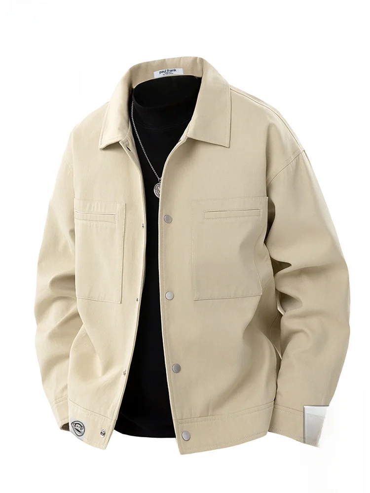 

Мужская осенняя куртка свободного кроя с воротником-обезьянкой, однотонная, модная, в стиле Детройт, молодежная, повседневная одежда