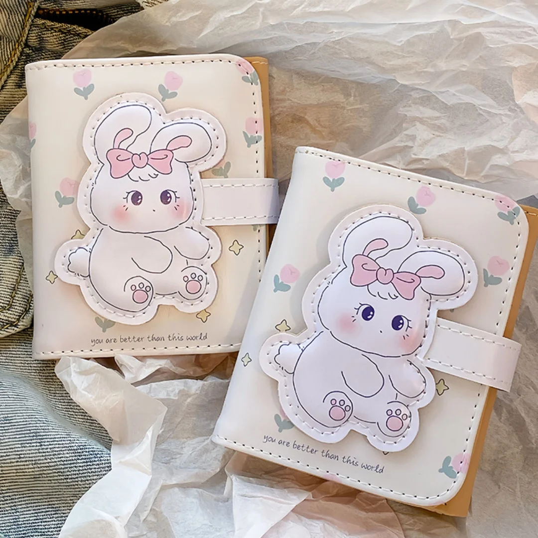 Cute Rabbit Buckle Wallet Female Short Wallet Tri-fold Card Bag Student Cartoon Coin Purse Large Capacity ID Credit Card Holder