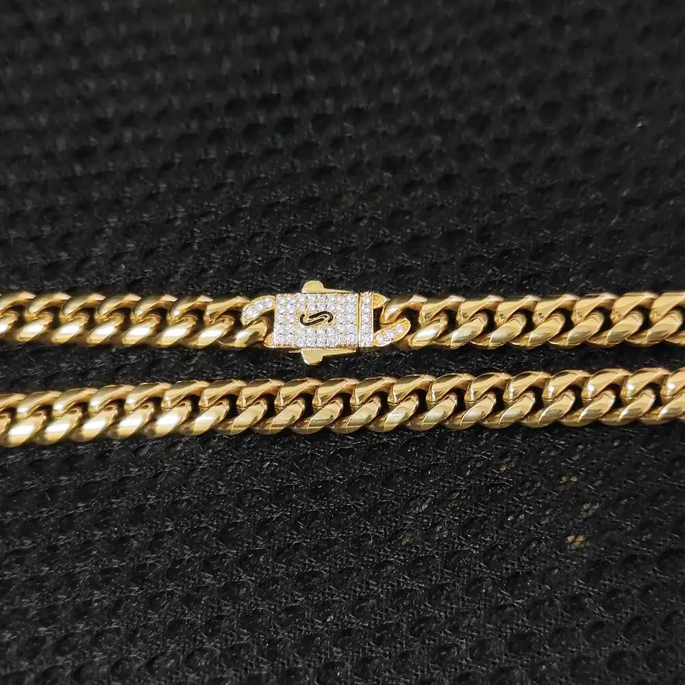 Imagem -02 - Banhado a Ouro Miami Cuban Link Chain Colar Hip Hop Logotipo Personalizado Fecho de Diamante Aço Inoxidável mm 18k