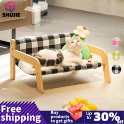 Wooden Pet Sofa Four-Season Universal Washable Cat Dog Bed Chairs for Summer Easy Assembly Teddy Perfect