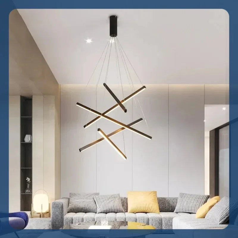 Moderno lustre de teto da escada em forma de barra led luz pingente sala estar duplex edifício highrise 90-260v lâmpada pendurada interior