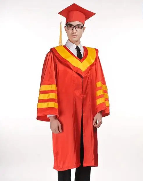 Uniforme da laurea del principale College Headmaster The University School Gold Red Robe