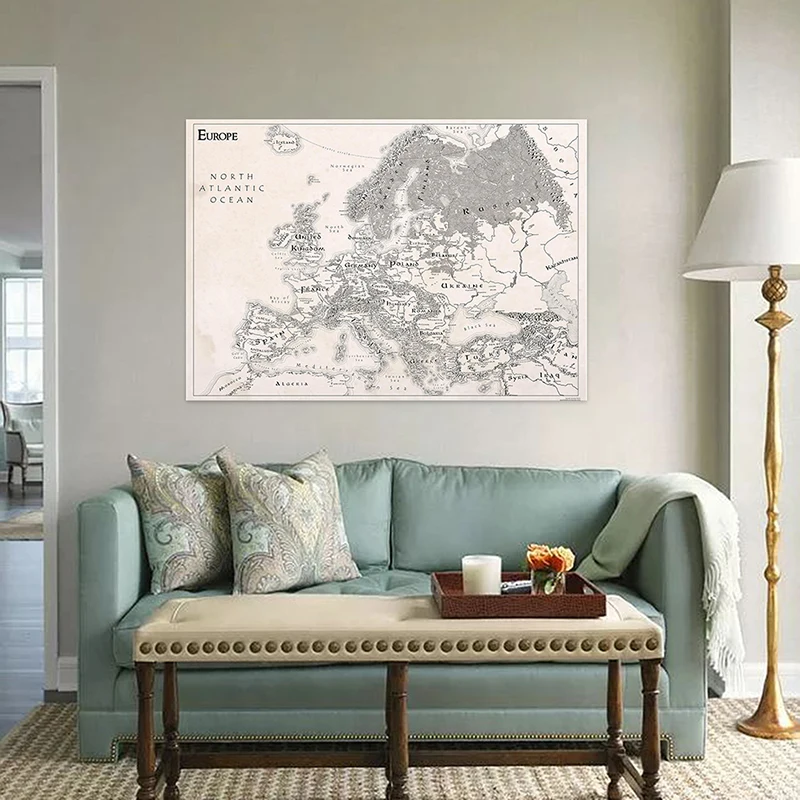 Foldable Spray Non-woven Fabric European Map In English 100*70cm Living Room Home Decoration Education Office Supplies