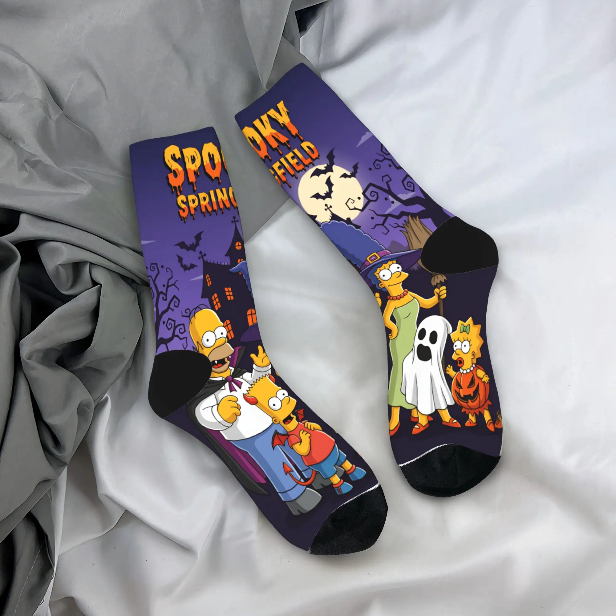 

S-Simpsons Spooky Springfield Halloween Family Socks Autumn Stockings Funny Men Soft Breathable Socks Climbing Anti Skid Socks