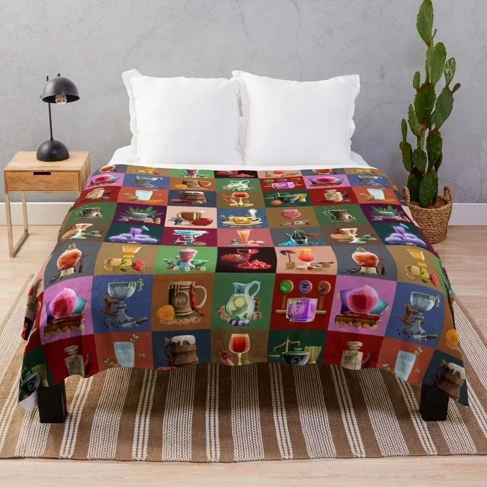 

Sip-Sips of Thedas Entire Collection Collage Throw Blanket Stain Resistant Cozy Warm Blanket