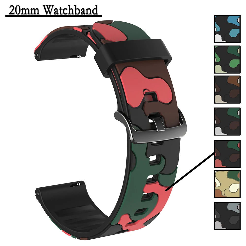 20mm Silicone Watchband For Samsung Galaxy Watch 6 5 4 | For Garmin Venu 2plus / SQ Camouflage Cool Watch Strap Bracelet