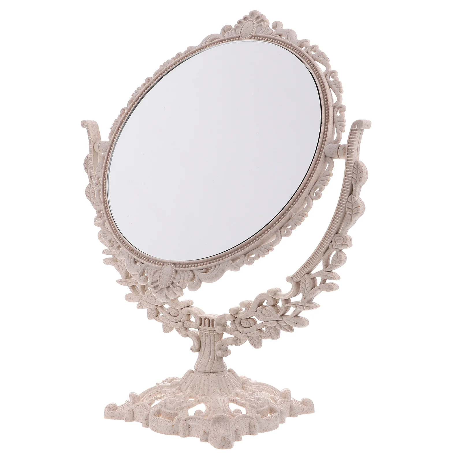 Vanity Mirror Fine Workmanship Round Standing European Style Unique Glass Retro Makeup Elegant