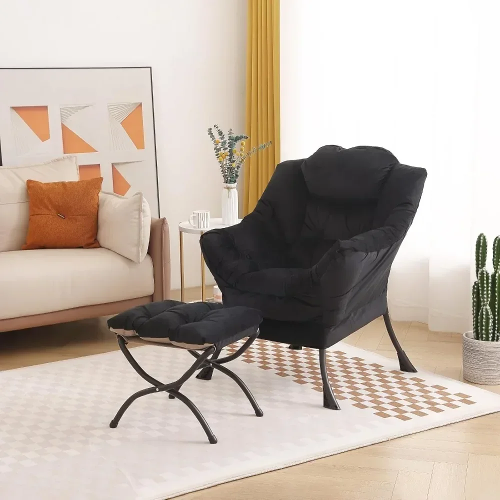 Modern Large Accent Lounge Chair, Sofá de lazer, Poltrona com otomano, Cadeira de leitura com apoio para os pés para o quarto